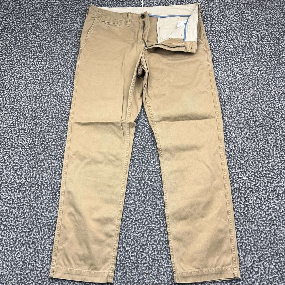 Uniqlo Chino Pants Men 33x30 Slim Fit Khaki Tan Cotton Trousers Pockets